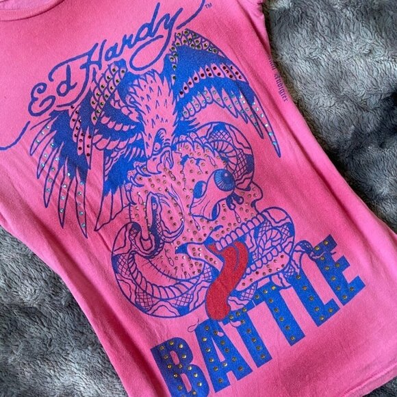 VTG Ed Hardy Battle Skull Airbrush Tee - Picture 2 of 10